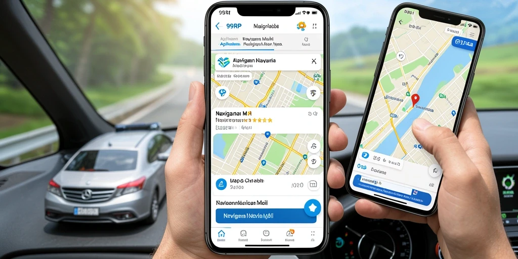 Antarmuka 99RP saat menampilkan rute Navigasi Mobil yang efisien.