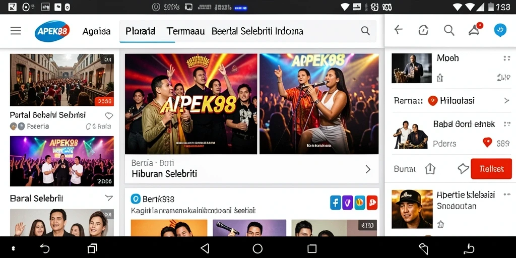 Tampilan antarmuka APEK88 dengan berbagai berita selebriti.