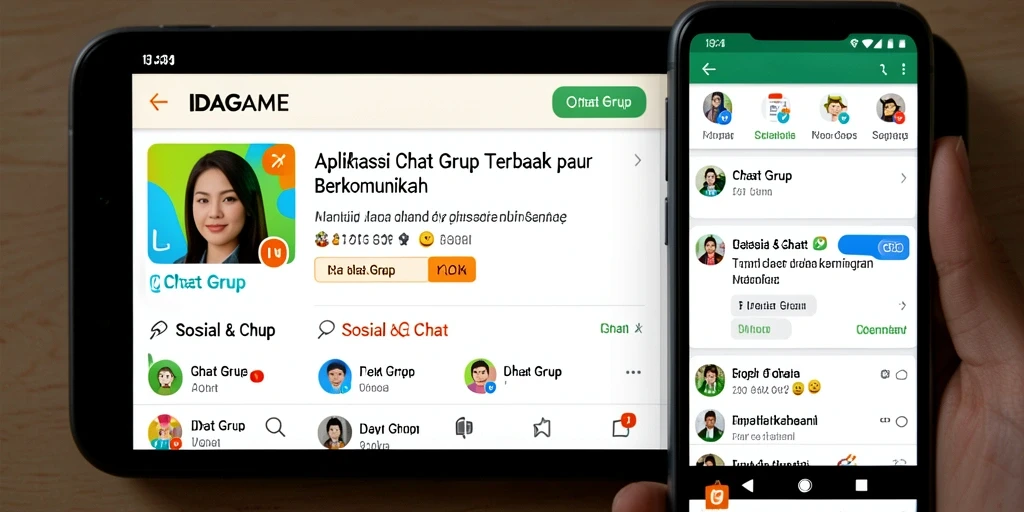 Screenshot utama IDAGAME menampilkan antarmuka chat grup yang interaktif.