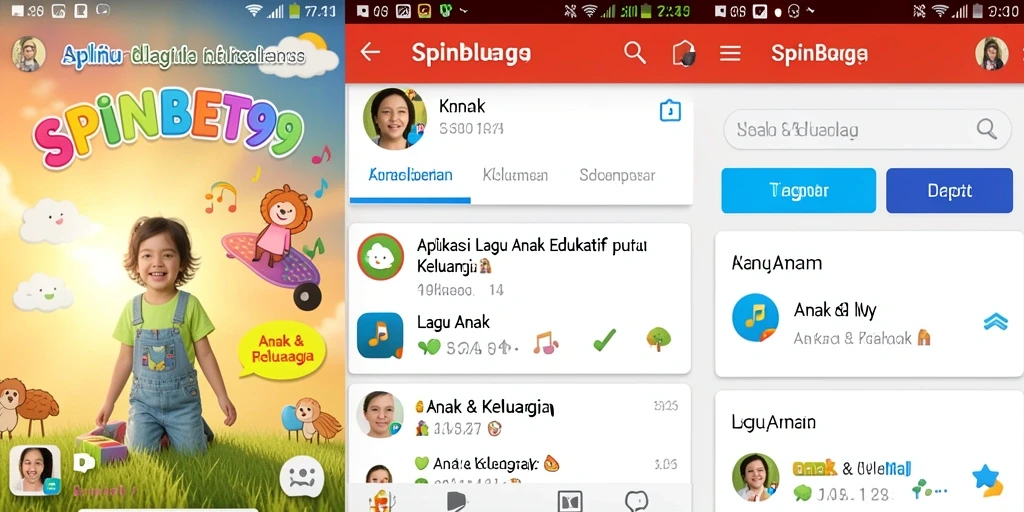Antarmuka aplikasi SPINBET99 dengan berbagai pilihan lagu anak.