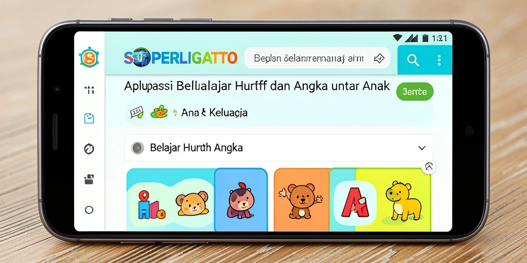 Antarmuka interaktif SUPERLIGATOTO untuk belajar huruf dan angka.