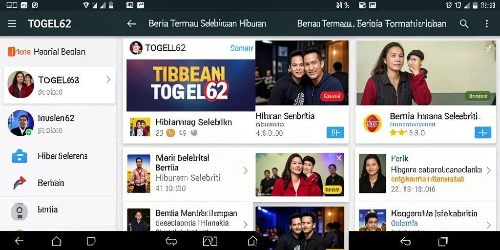 Antarmuka aplikasi TOGEL62 menampilkan berita hiburan terkini.